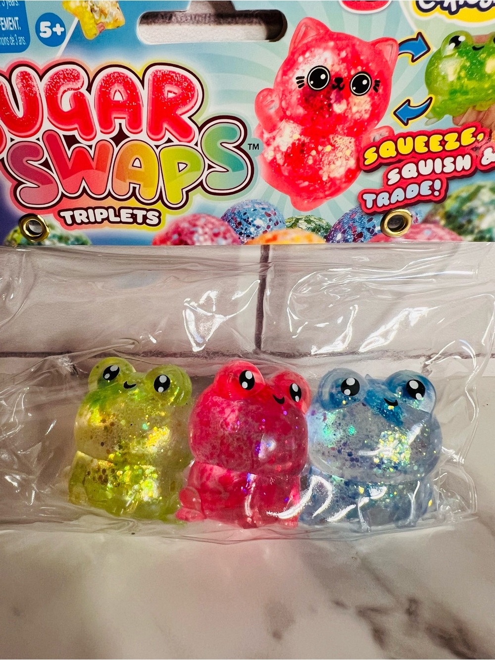 Sugar Swaps Triplets Glitter Frog Squishies - Pink, Yellow, Blue